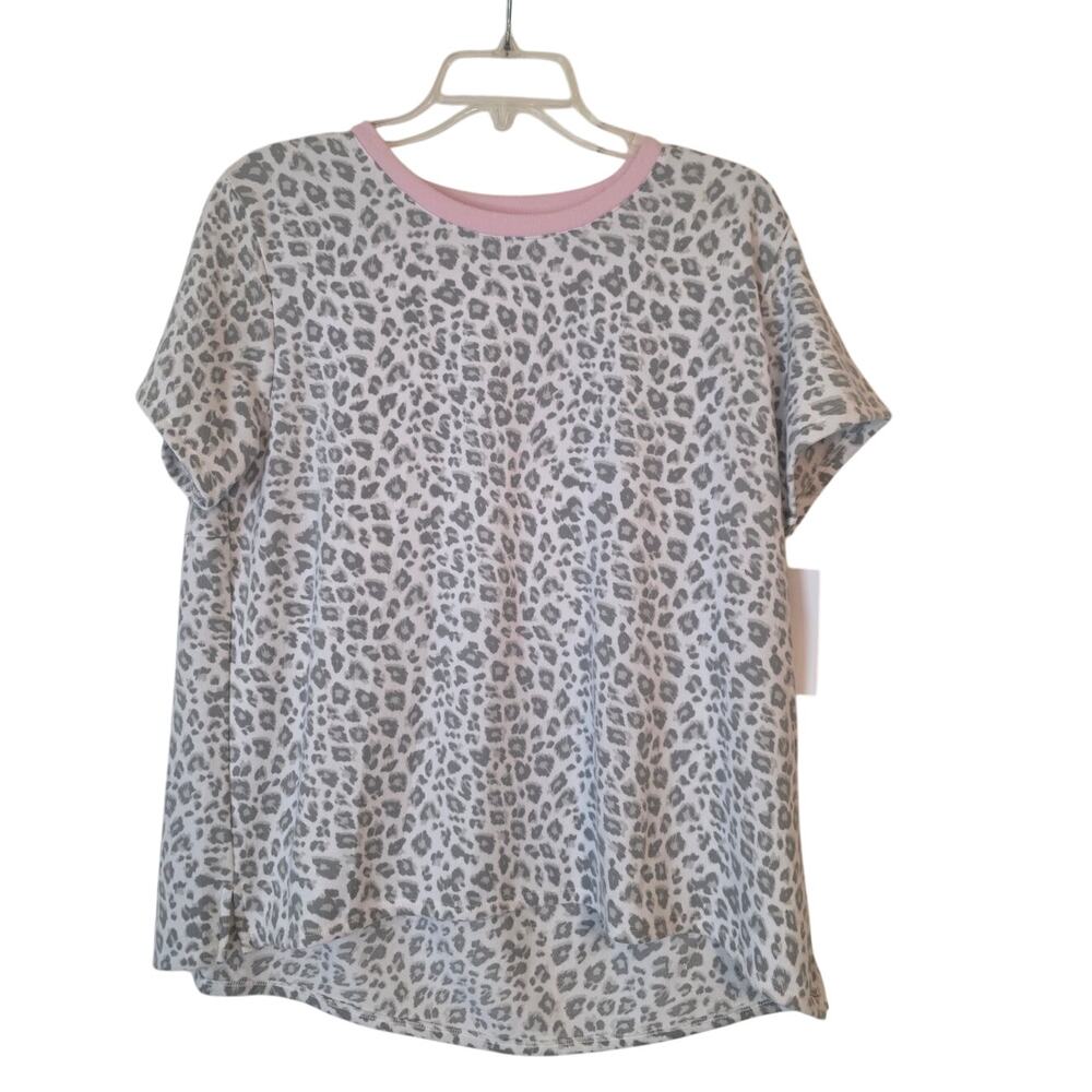Kensie Super Soft Snow Leopard Short Sleeve PJ Pajama Top L NEW Animal Print